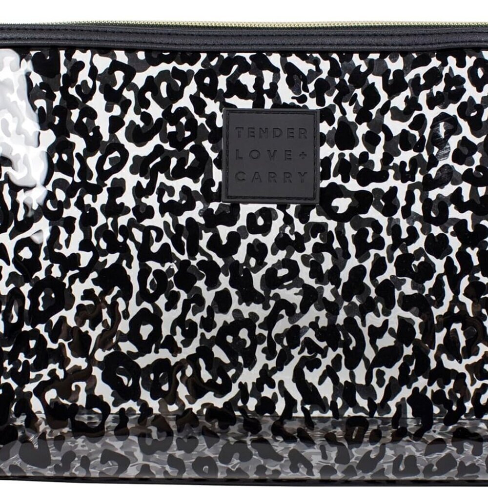 Black and Transparent Leopard Print Holdall - Water-Resistant Travel Bag for Toi